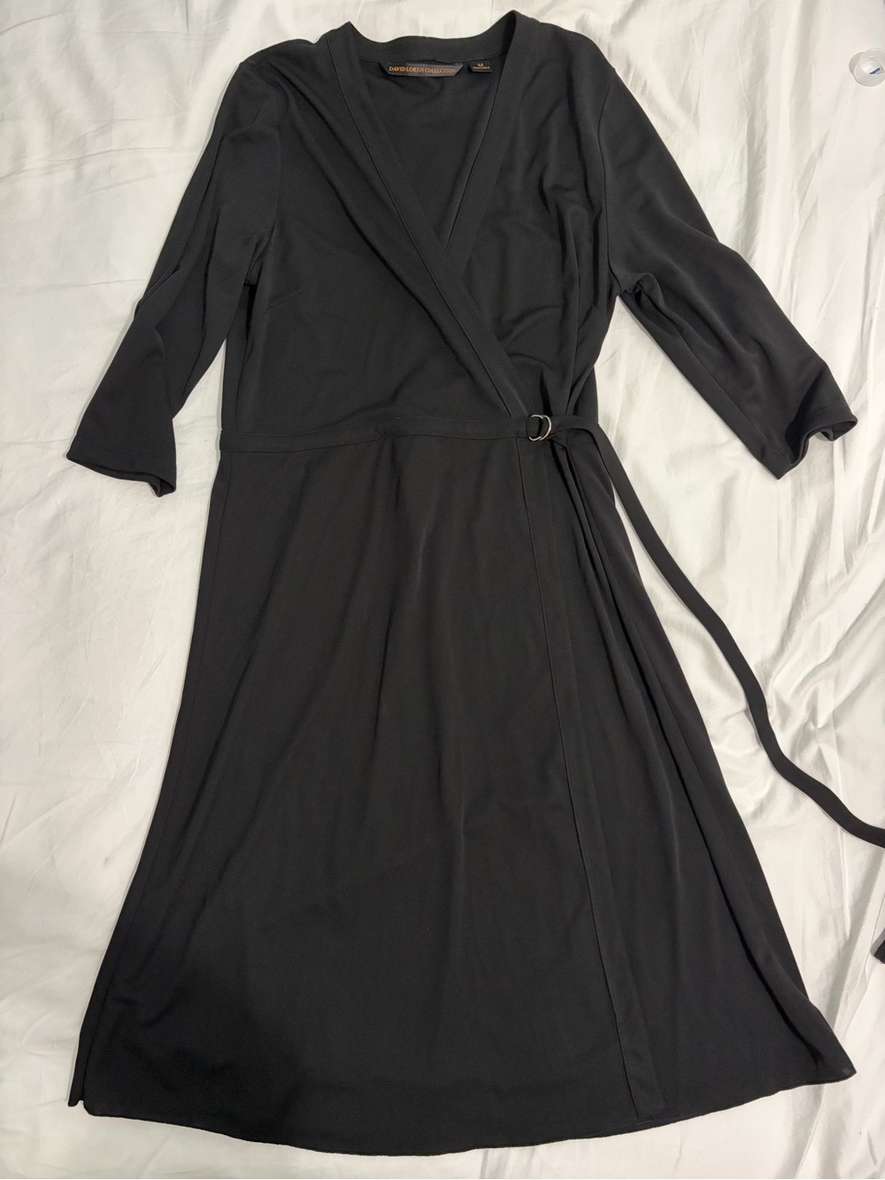 Black Midi Wrap Dress with D-Ring Tie